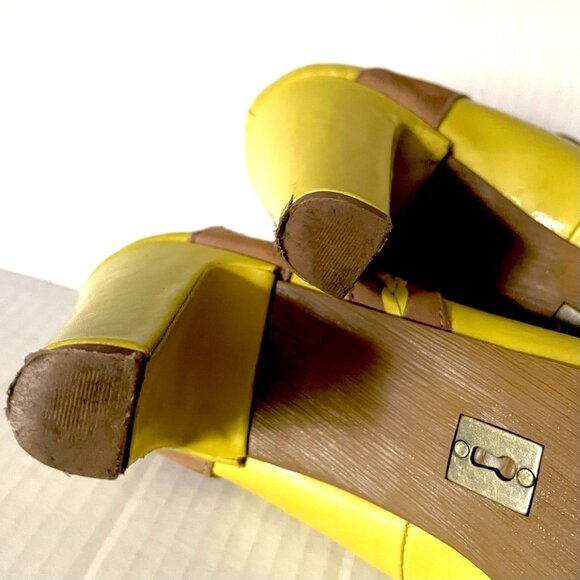 Anthro Schuler & Sons Chartreuse Retro Nouvelle Heels With Woven Front Detail & - Picture 8 of 9